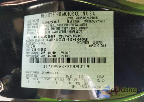 2003 Ford Mustang Gt из США, поврежденный, VIN 1FAFP42XX3F326063